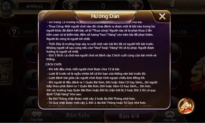 Luật  chơi cơ bản của Tiến lên miền Nam Sunwin